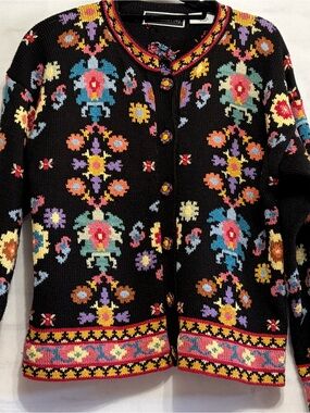 Christine FoleyHandmade cardigan sweater floral embroidered design Vintage
